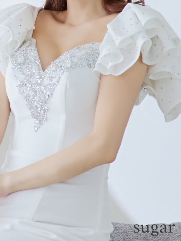 画像23: 【Lip line/リップライン】ワンカラー/ フリルスリーブ/ 半袖/ 袖あり/ 刺繍/ スリット/ ロングドレス/ キャバドレス long[HC03] (23)