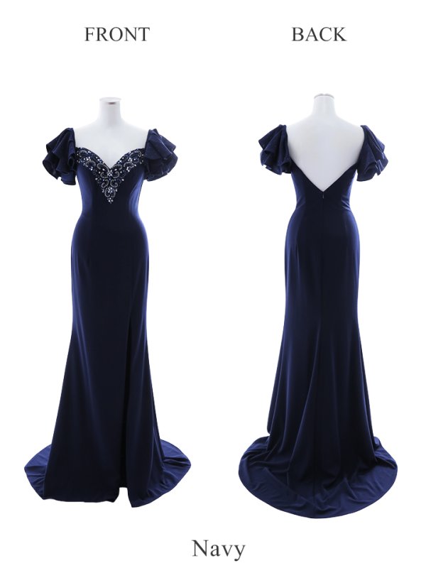 画像10: 【Lip line/リップライン】ワンカラー/ フリルスリーブ/ 半袖/ 袖あり/ 刺繍/ スリット/ ロングドレス/ キャバドレス long[HC03] (10)