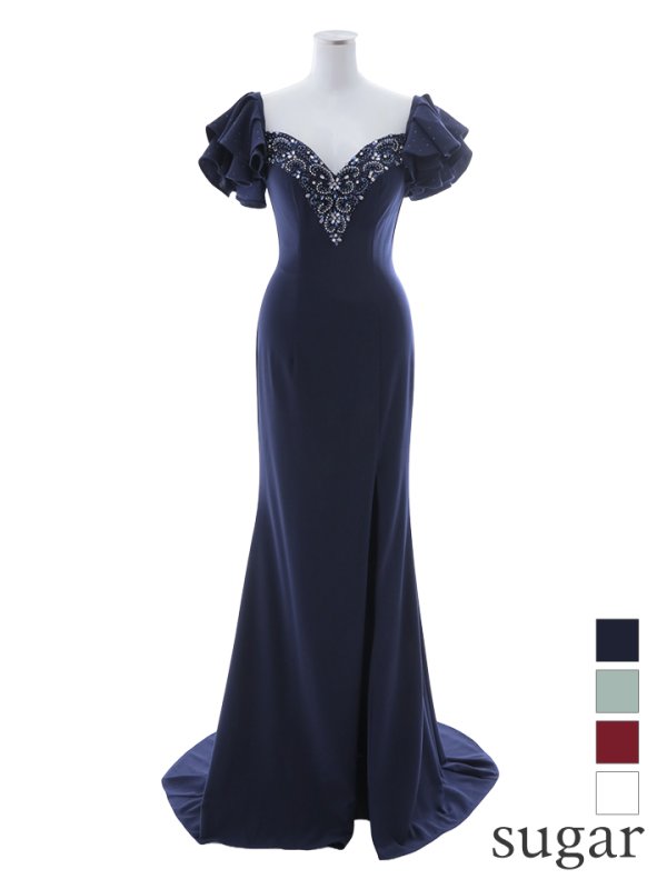 画像9: 【Lip line/リップライン】ワンカラー/ フリルスリーブ/ 半袖/ 袖あり/ 刺繍/ スリット/ ロングドレス/ キャバドレス long[HC03] (9)