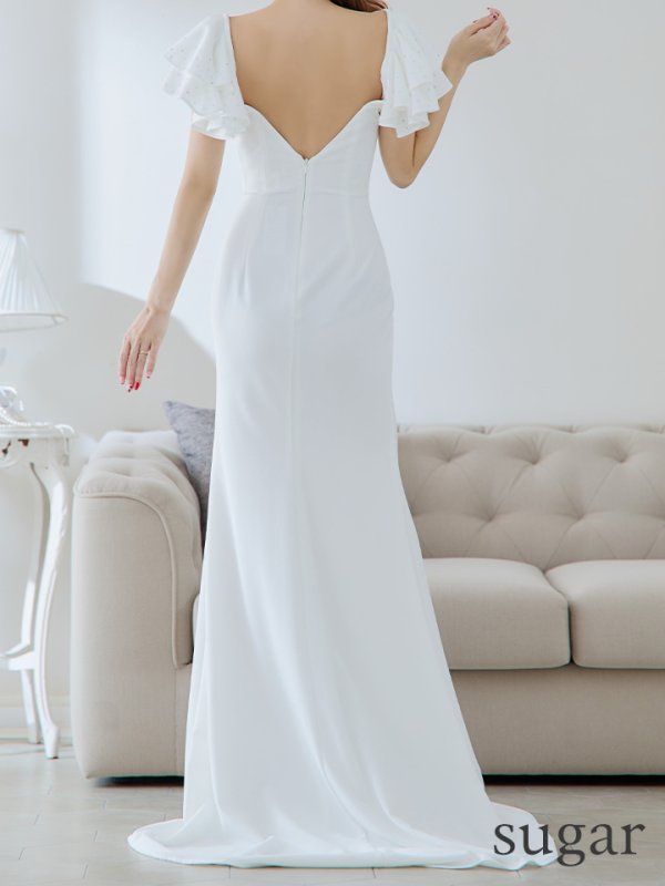 画像22: 【Lip line/リップライン】ワンカラー/ フリルスリーブ/ 半袖/ 袖あり/ 刺繍/ スリット/ ロングドレス/ キャバドレス long[HC03] (22)