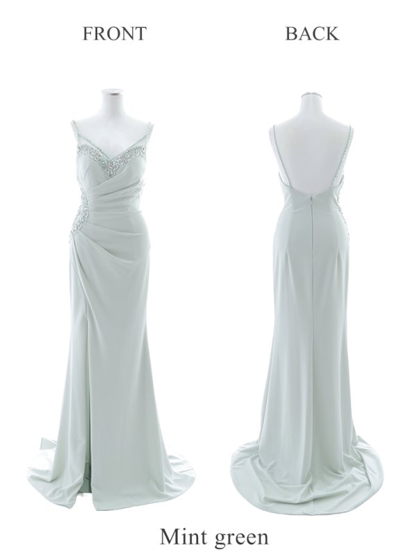 画像3: 訳あり商品☆汚れ数か所あり☆【Lip line/リップライン】ワンカラー/ ビジュー/ キャミソール/ 刺繍/ スリット/ ロングドレス/ キャバドレス long[HC03] (3)