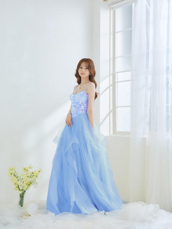 画像2: 【Lip line/リップライン】スパンコール刺繍/ キャミソール/ チュール/ フレア/ Aライン/ ロングドレス/ キャバドレス long[HC03] (2)