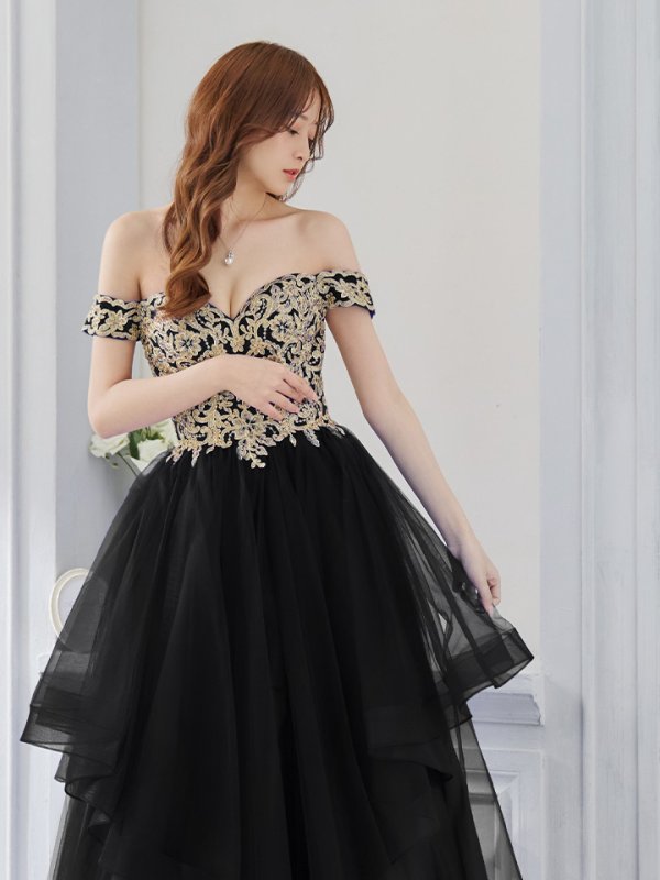 画像3: 【Lip line/リップライン】刺繍/ オフショル/ チュール/ フレア/ プリンセス/ ロングドレス/ キャバドレス long[HC03] (3)