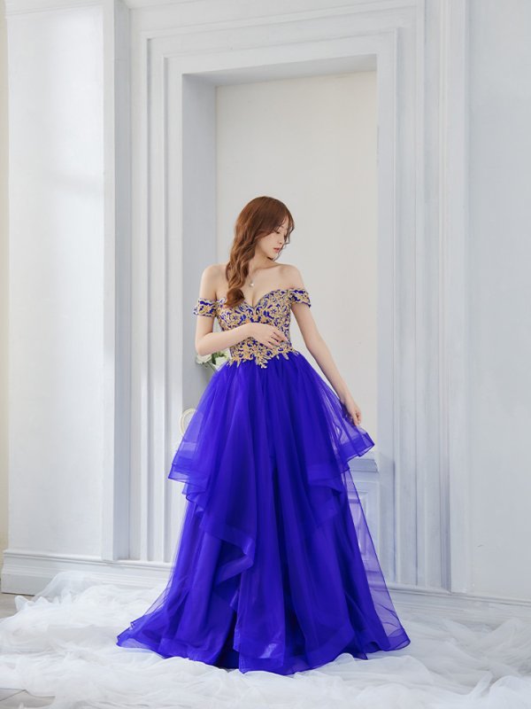 画像9: 【Lip line/リップライン】刺繍/ オフショル/ チュール/ フレア/ プリンセス/ ロングドレス/ キャバドレス long[HC03] (9)