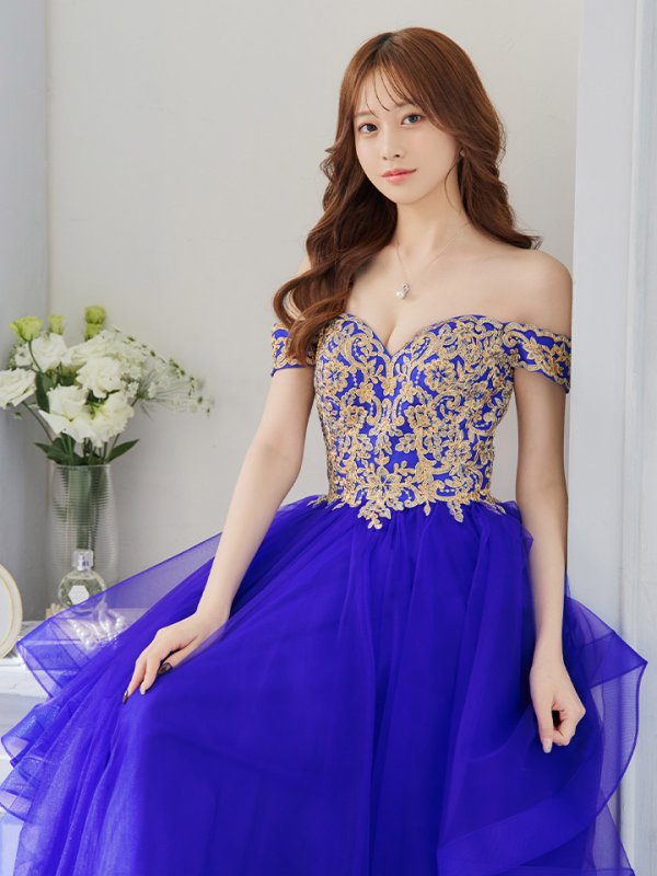 画像13: 【Lip line/リップライン】刺繍/ オフショル/ チュール/ フレア/ プリンセス/ ロングドレス/ キャバドレス long[HC03] (13)