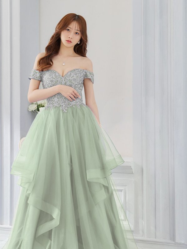 画像5: 【Lip line/リップライン】刺繍/ オフショル/ チュール/ フレア/ プリンセス/ ロングドレス/ キャバドレス long[HC03] (5)