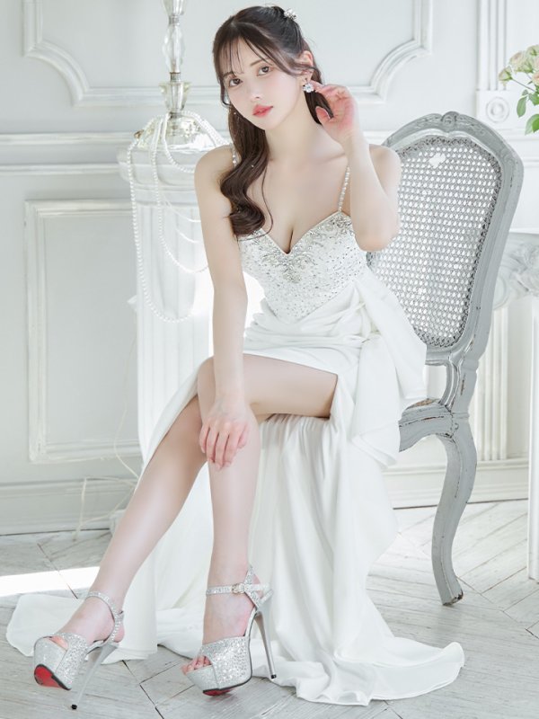 画像5: 【Lip line/リップライン】刺繍/ ラインストーン/ キャミソール/ フリル/ スリット/ ストレッチ/ ロングドレス/ キャバドレス long[HC03] (5)