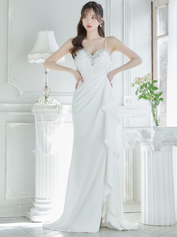 画像10: 【Lip line/リップライン】刺繍/ ラインストーン/ キャミソール/ フリル/ スリット/ ストレッチ/ ロングドレス/ キャバドレス long[HC03] (10)