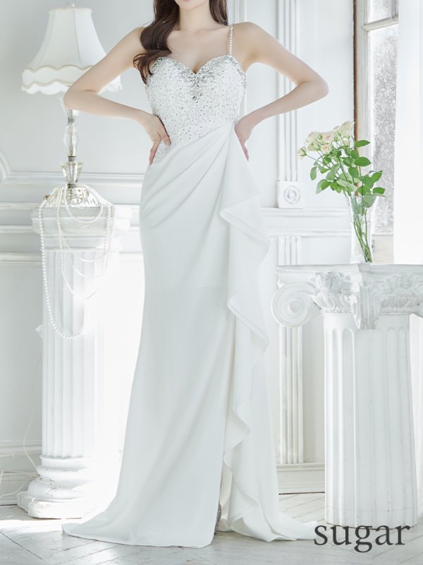 画像12: 【Lip line/リップライン】刺繍/ ラインストーン/ キャミソール/ フリル/ スリット/ ストレッチ/ ロングドレス/ キャバドレス long[HC03] (12)