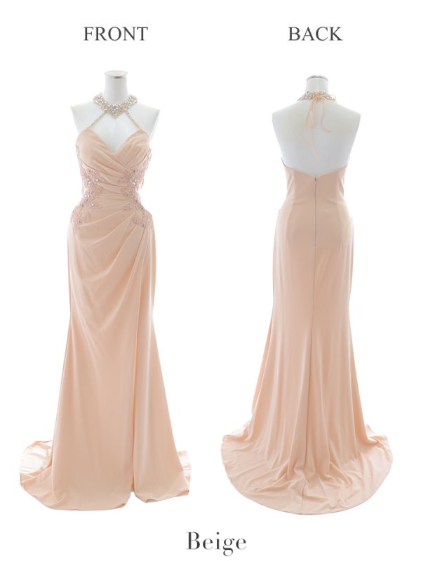 画像20: 【Lip line/リップライン】ビジュー/ ホルターネック/ ストレッチ/ ノースリーブ/ ワンカラー/ ロングドレス/ キャバドレス long[HC03] (20)