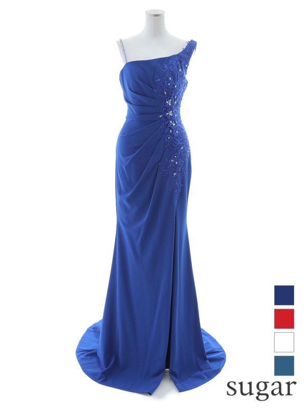 【Lip line/リップライン】フラワー刺繍/ ストレッチ/ ワンショルダー/ ワンカラー/ スピンドル/ ロングドレス/ キャバドレス long[HC03]　ロイヤル