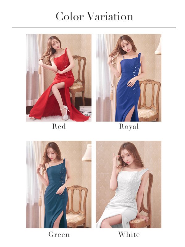 画像25: 【Lip line/リップライン】フラワー刺繍/ ストレッチ/ ワンショルダー/ ワンカラー/ スピンドル/ ロングドレス/ キャバドレス long[HC03] (25)