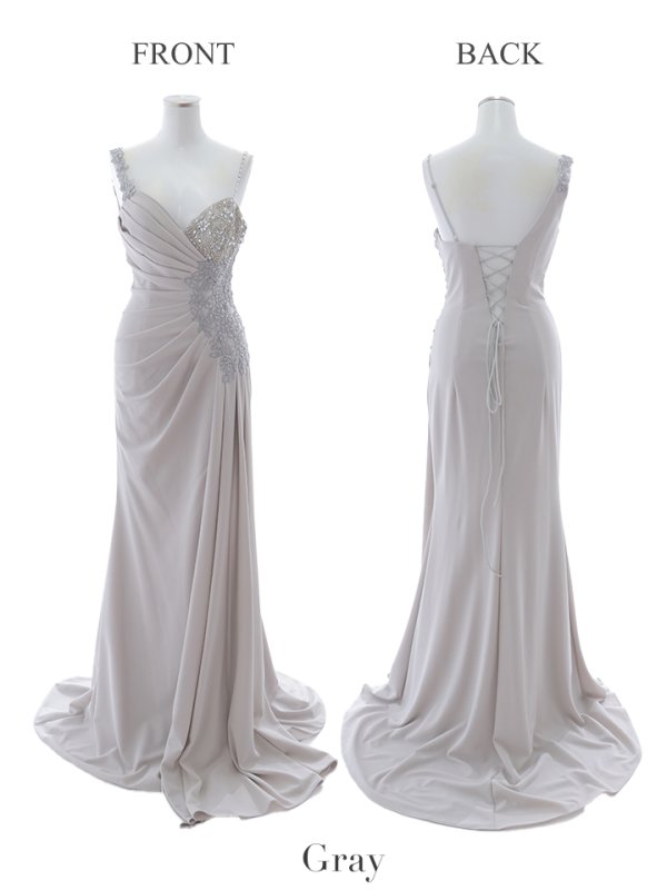 画像23: 【Lip line/リップライン】ビジュー/ フラワー刺繍/ ストレッチ/ アシメショルダー/ ノースリーブ/ タック/ Aライン/ ロングドレス/ キャバドレス long[HC03] (23)