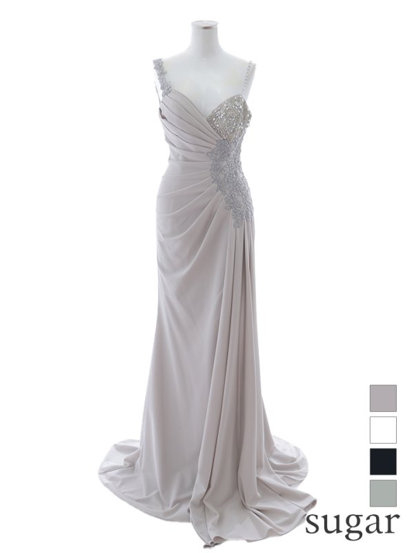 画像19: 【Lip line/リップライン】ビジュー/ フラワー刺繍/ ストレッチ/ アシメショルダー/ ノースリーブ/ タック/ Aライン/ ロングドレス/ キャバドレス long[HC03] (19)