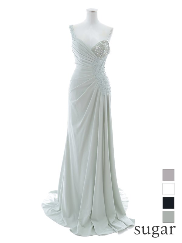 画像18: 【Lip line/リップライン】ビジュー/ フラワー刺繍/ ストレッチ/ アシメショルダー/ ノースリーブ/ タック/ Aライン/ ロングドレス/ キャバドレス long[HC03] (18)