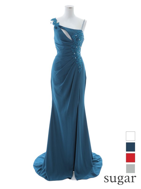 画像23: 【Lip line/リップライン】アシメショルダー/ バストカットアウト/ サイドタック/ フラワー刺繍/ ストレッチ/ スリット/ ロングドレス/ キャバドレス long[HC03] (23)