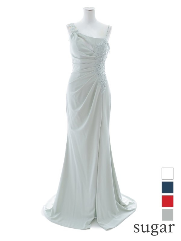 画像2: 【Lip line/リップライン】アシメショルダー/ バストカットアウト/ サイドタック/ フラワー刺繍/ ストレッチ/ スリット/ ロングドレス/ キャバドレス long[HC03] (2)