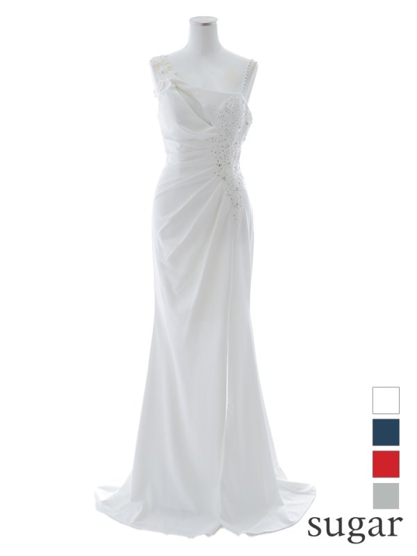 画像10: 【Lip line/リップライン】アシメショルダー/ バストカットアウト/ サイドタック/ フラワー刺繍/ ストレッチ/ スリット/ ロングドレス/ キャバドレス long[HC03] (10)