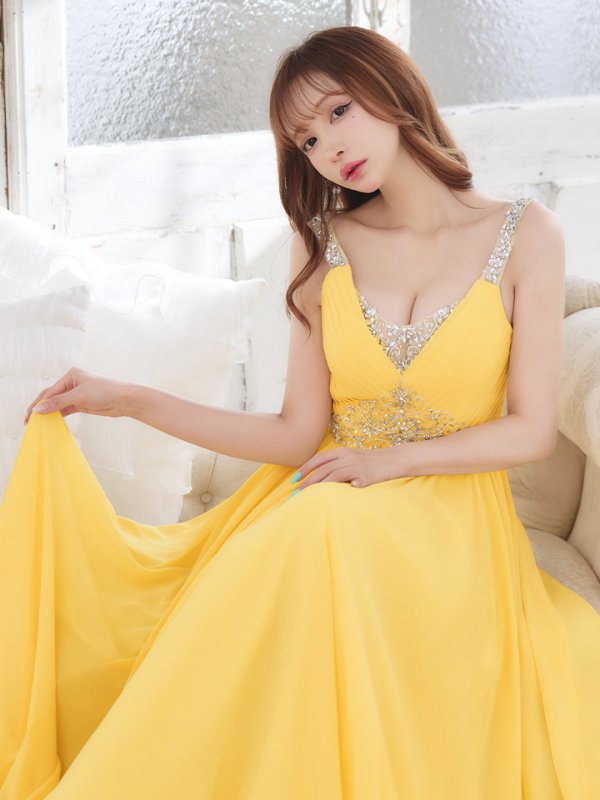画像9: 【Lip line/リップライン】ビジュー刺繍/ プリーツ/ ノースリーブ/ ワンカラー/ Aライン/ ロングドレス/ キャバドレス long[HC03] (9)