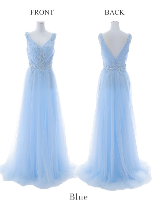 画像19: 【Lip line/リップライン】刺繍レース/ ビジュー/ Vネック/ ノースリーブ/ チュール/ Aライン/ プリンセス/ フレア/ ロングドレス/ キャバドレス long[HC03] (19)