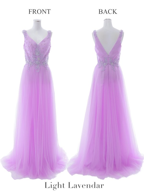 画像20: 【Lip line/リップライン】刺繍レース/ ビジュー/ Vネック/ ノースリーブ/ チュール/ Aライン/ プリンセス/ フレア/ ロングドレス/ キャバドレス long[HC03] (20)