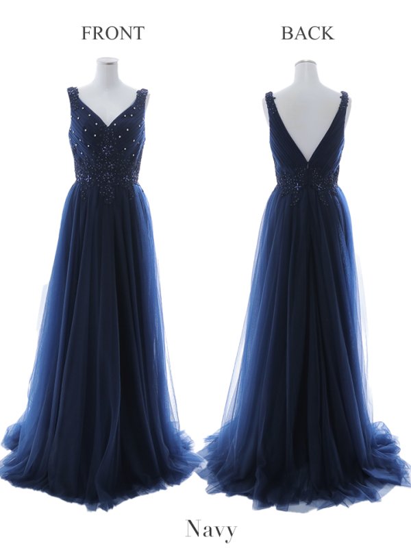 画像21: 【Lip line/リップライン】刺繍レース/ ビジュー/ Vネック/ ノースリーブ/ チュール/ Aライン/ プリンセス/ フレア/ ロングドレス/ キャバドレス long[HC03] (21)