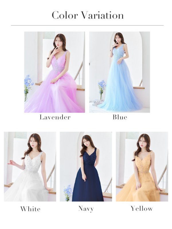 画像24: 【Lip line/リップライン】刺繍レース/ ビジュー/ Vネック/ ノースリーブ/ チュール/ Aライン/ プリンセス/ フレア/ ロングドレス/ キャバドレス long[HC03] (24)