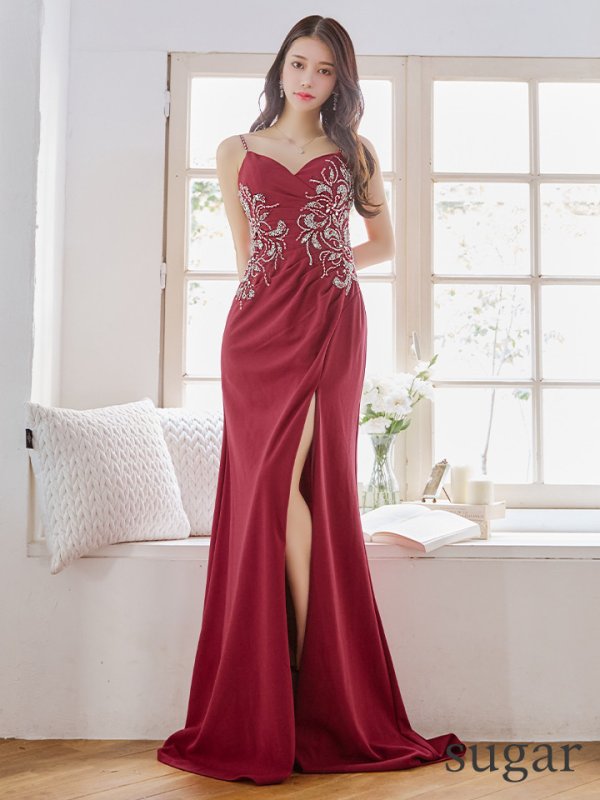 画像7: 【Lip line/リップライン】ビーズ刺繍/ キャミソール/ タックデザイン/ ストレッチ/ スリット/ Aライン/ ロングドレス/ キャバドレス long[HC03] (7)