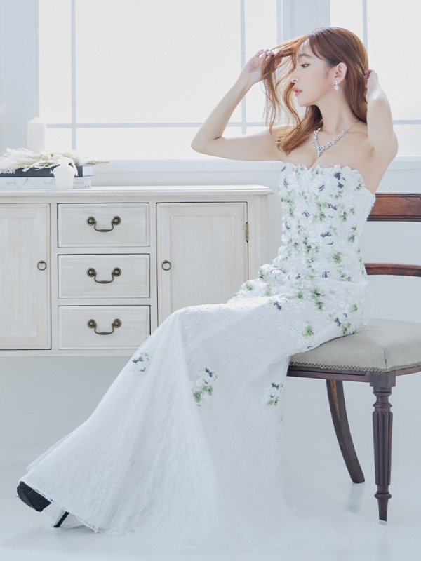 画像6: 【Lip line/リップライン】フラワー刺繍/ ベア/ チュール/ レース/ Aライン/ スピンドル/ ロングドレス/ キャバドレス long[HC03] (6)