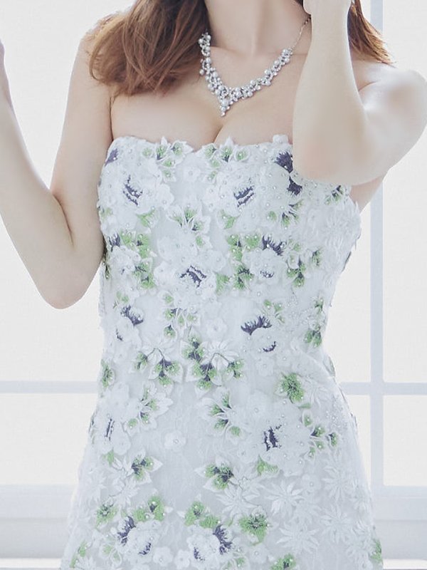 画像7: 【Lip line/リップライン】フラワー刺繍/ ベア/ チュール/ レース/ Aライン/ スピンドル/ ロングドレス/ キャバドレス long[HC03] (7)