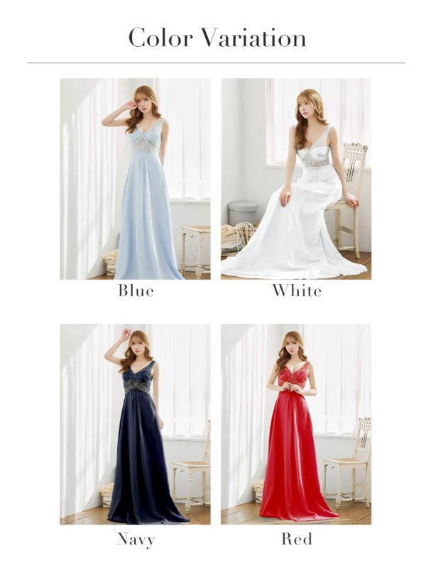 画像15: 【Lip line/リップライン】ワンカラー/ ノースリーブ/ Aライン/ ビジュー刺繍/ フレア/ ロングドレス/ キャバドレス long[HC03] (15)