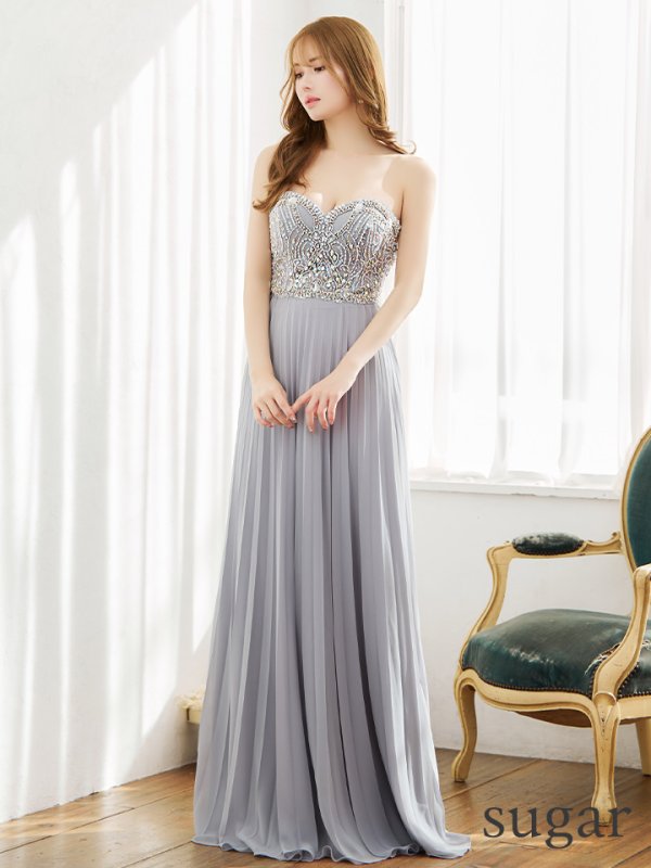 画像7: 【Lip line/リップライン】ビジュー刺繍/ ベア/ プリーツ/ ワンカラー/ Aライン/ ロングドレス/ キャバドレス long[HC03] (7)