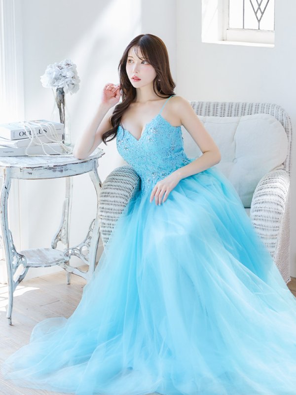 画像8: 【Lip line/リップライン】刺繍レース/ スピンドル/ キャミソール/ チュール/ Aライン/ プリンセス/ フレア/ ロングドレス/ キャバドレス long[HC03] (8)