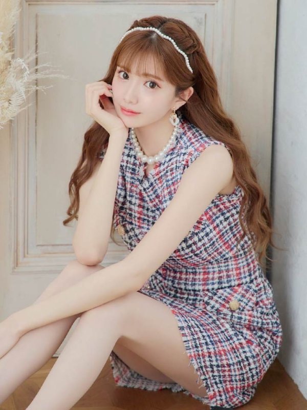 画像5: 【ANDY/アンディ】ミックスツイード/ フリンジ/ チェック柄/ クルーネック/ Aライン/ ワンピース/ ミニドレス/ キャバドレス[OF05] (5)