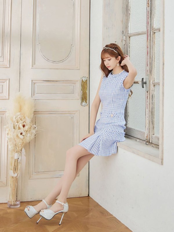 画像11: 【ANDY/アンディ】ミックスツイード/ フリンジ/ チェック柄/ ボックスプリーツ/ フレア/ Aライン/ ワンピース/ ミニドレス/ キャバドレス[OF05] (11)