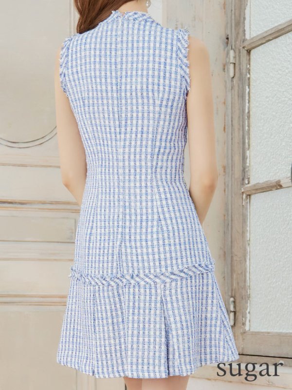 画像18: 【ANDY/アンディ】ミックスツイード/ フリンジ/ チェック柄/ ボックスプリーツ/ フレア/ Aライン/ ワンピース/ ミニドレス/ キャバドレス[OF05] (18)