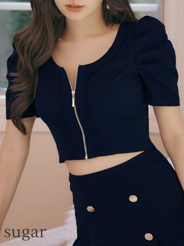 画像26: XSサイズあり【ANDY/アンディ】フロントジップ/ 半袖/ 袖あり/ ストレッチ/ ボックスプリーツ/ フレア/ セットアップ/ ミニドレス/ キャバドレス[OF05] (26)