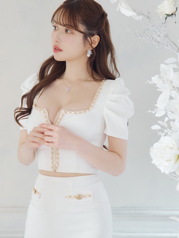 画像3: 【ANDY/アンディ】チェーンパイピング/ スクエアネック/ パフスリーブ/ 袖あり/ フロントジップ/ マーメイド/ セットアップ/ ミニドレス/ キャバドレス[OF05] (3)