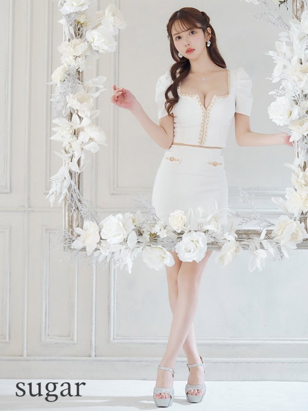 画像7: 【ANDY/アンディ】チェーンパイピング/ スクエアネック/ パフスリーブ/ 袖あり/ フロントジップ/ マーメイド/ セットアップ/ ミニドレス/ キャバドレス[OF05] (7)