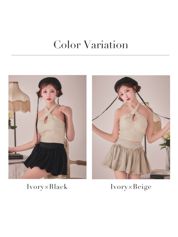 画像28: XSサイズあり【ANIER./アニエル】【ROBE de FLEURS/ローブドフルール】Dot organdy×balloon skirt two-piece mini dress/ ドット/ バイカラー/ ツーピース/ フレア/ マイクロミニドレス/ キャバドレス[OF08] (28)