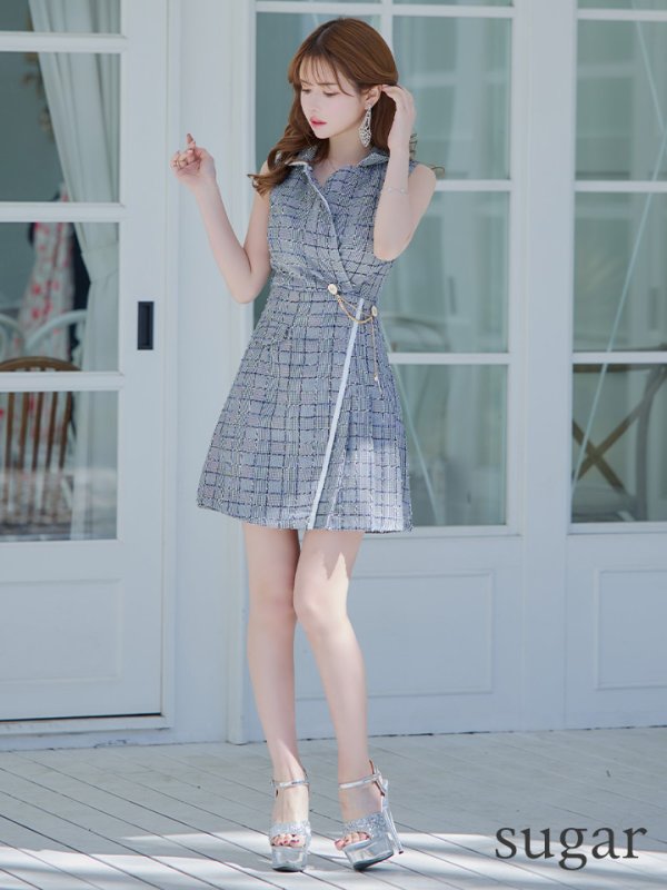 画像7: 【ANDY/アンディ】グレンチェック/ ジャケット風/ ノースリーブ/ Aライン/ フレア/ ミニドレス/ キャバドレス[OF05] (7)