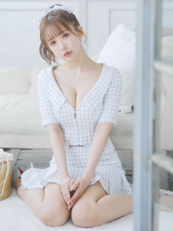 画像4: XSサイズあり【an /アン】 襟付き/ フロントジップ/ 袖付き/ 半袖/ プリーツ/フレア/ ミニドレス/ キャバドレス[OF05] (4)