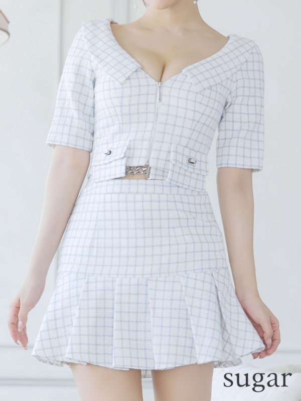 画像8: XSサイズあり【an /アン】 襟付き/ フロントジップ/ 袖付き/ 半袖/ プリーツ/フレア/ ミニドレス/ キャバドレス[OF05] (8)