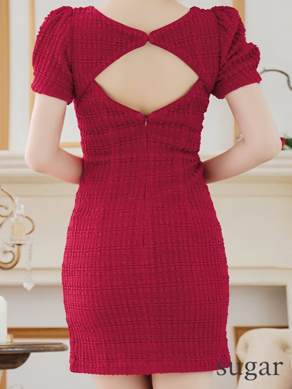 画像9: XSサイズあり【an /アン】 ジップデザイン/ シアー/ 袖あり/ 半袖/パフスリーブ/ タイト/ ミニドレス/ キャバドレス[OF05] (9)