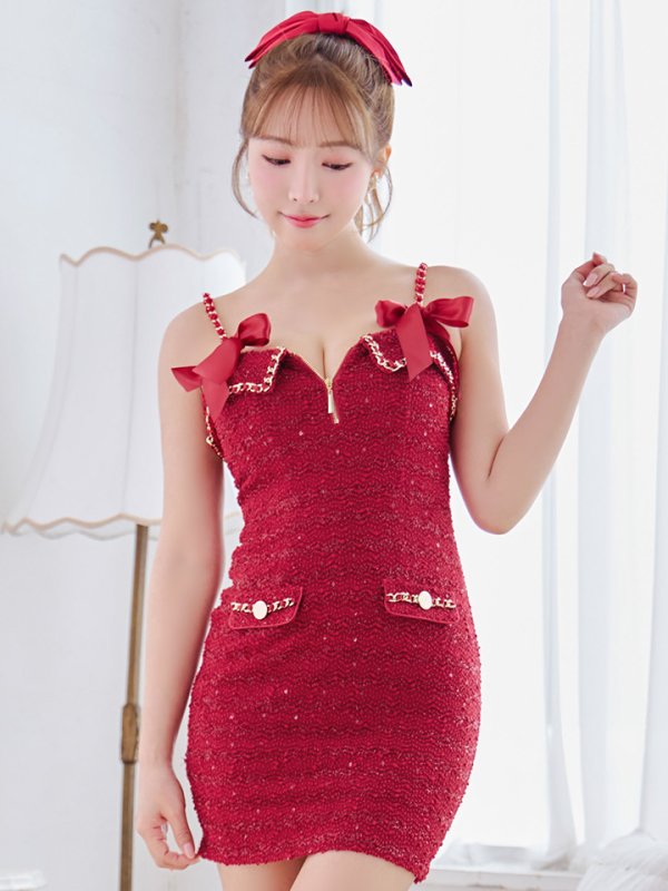 画像23: XSサイズあり【an /アン】 リボン/ ストレッチ/ フロントジップ/ タイト/ ミニドレス/ キャバドレス[OF05] (23)