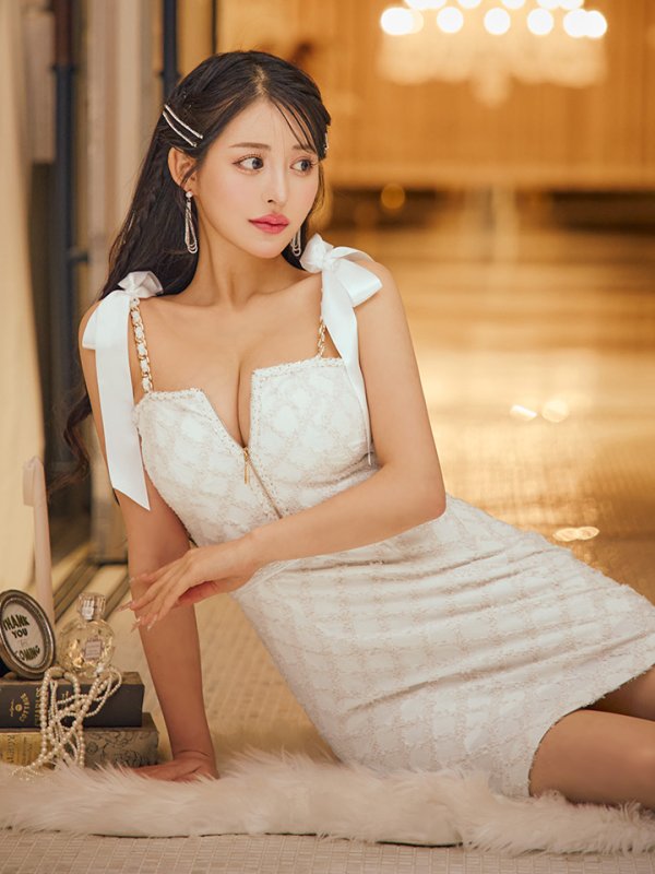 画像11: XSサイズあり【an /アン】ショルダーリボン/ フロントジップ/ キャミソール/ タイト/ ミニドレス/ キャバドレス[OF05] (11)