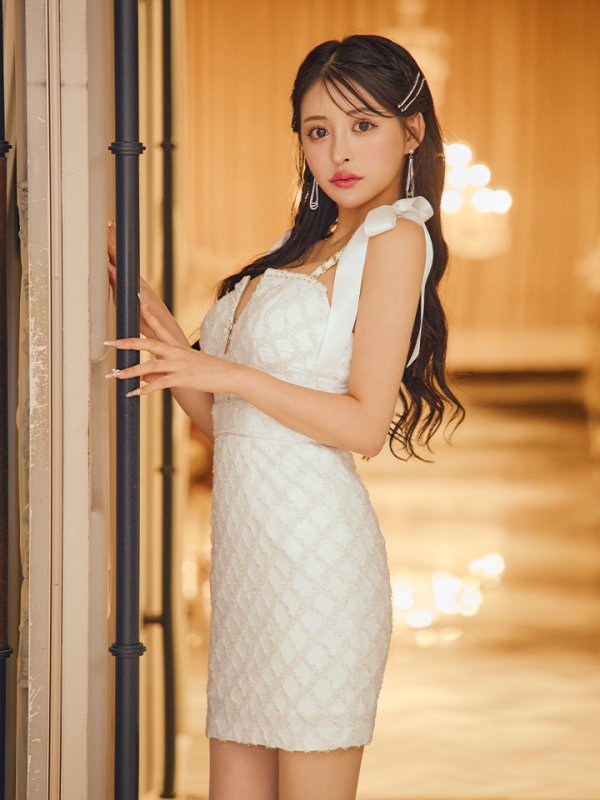 画像14: XSサイズあり【an /アン】ショルダーリボン/ フロントジップ/ キャミソール/ タイト/ ミニドレス/ キャバドレス[OF05] (14)