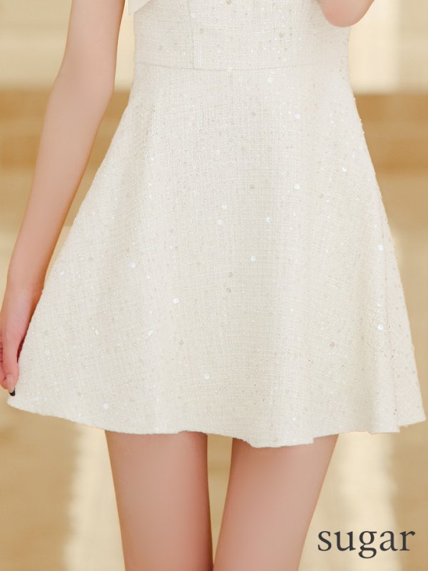 画像11: XSサイズあり【an /アン】スパンコール/ ツイード/ ショルダーリボン/ バストカット/ ノースリーブ/ フレア/ ミニドレス/ キャバドレス[OF05] (11)