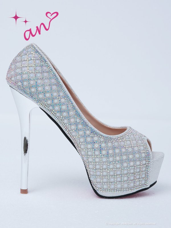 画像5: 【an】1color/ 14cmヒール/ ビジュー/ ハイヒール/ ピンヒール/ オープントゥパンプス [OF02] (5)
