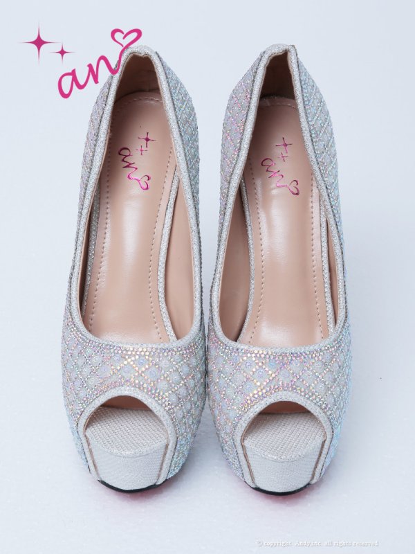 画像2: 【an】1color/ 14cmヒール/ ビジュー/ ハイヒール/ ピンヒール/ オープントゥパンプス [OF02] (2)